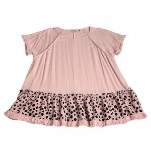 Bad Little Country Girl Tina Top Womens M Pink Linen Blend Animal Print Tunic